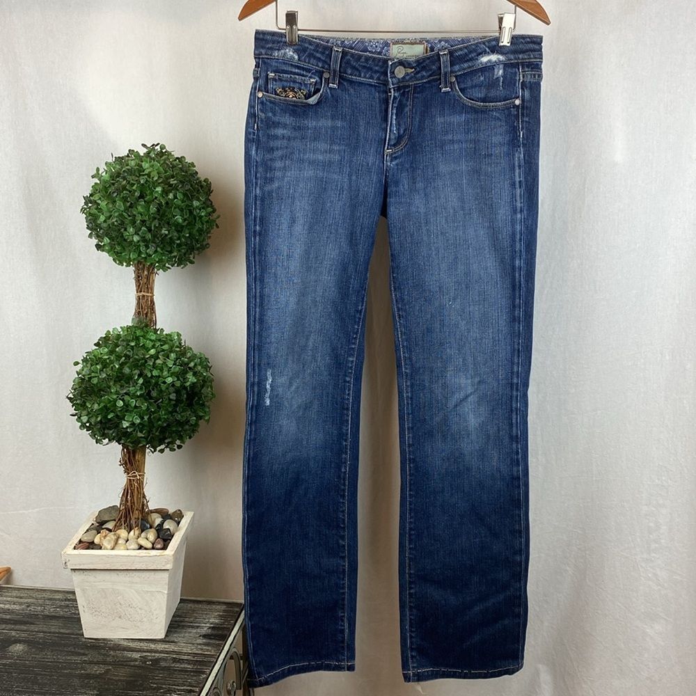 Paige Melrose Blue Embroidered Pocket Classic Straight Leg Jeans 31